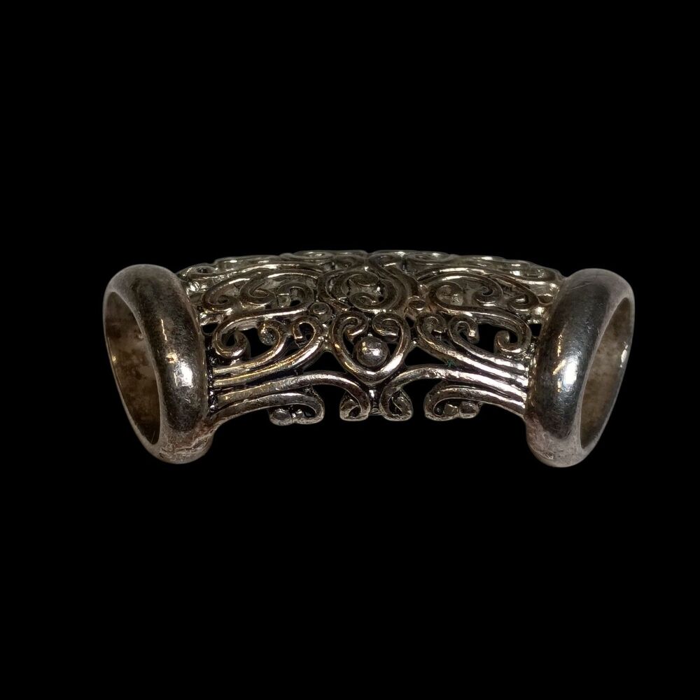 Vintage 2pc Silver Filigree Scarf Clip Bali Slide Tube Pendant Retro Estate - Picture 4 of 7